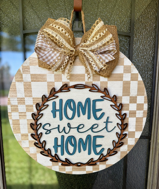 Home Sweet Home Plaid Door Hanger
